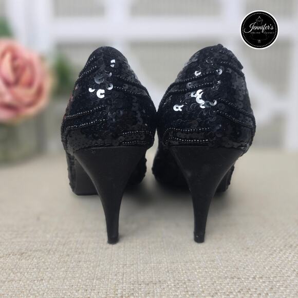 Dolce by Pierre Vintage and Rare Black Foxy Sequin Beaded Pumps/Heels Size 7M - Picture 4 of 16